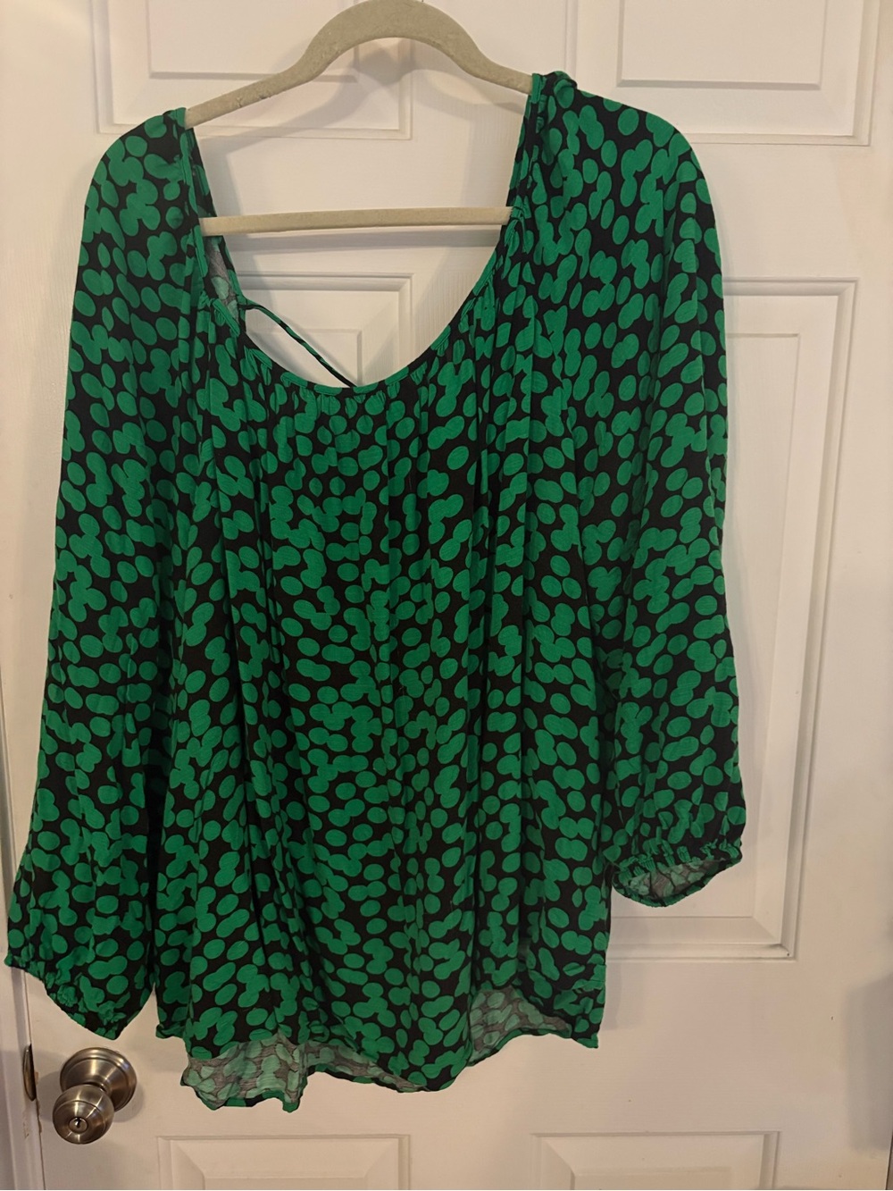 Ava & Viv Black Blouse with Green Dot Print